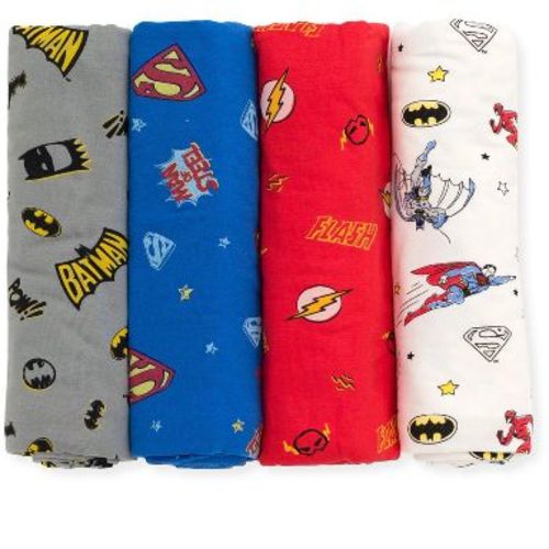 DC Comics Justice League Batman Superman The Flash Newborn Baby Boys 4 Pack Receiving Blanket Logo One Size