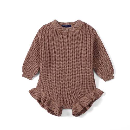 Ruffle Chunky Knit Baby Romper in Mocha – Celebrate This