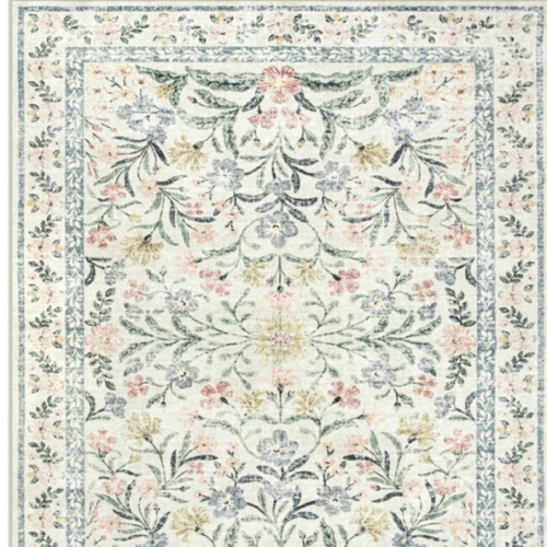 Washable Floral Area Rugs Boho Large Rugs Non-Slip for Bedroom Soft Rubber Backed Carpet