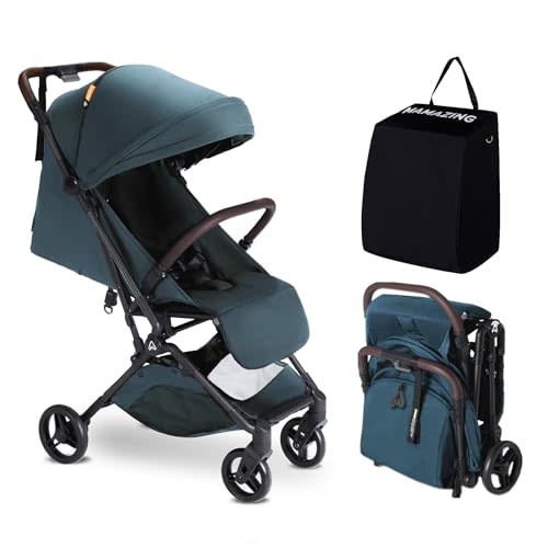 MAMAZING Lightweight Baby Travel Stroller with Carbon Fiber Frame, Compact & Airplane-Friendly, One-Handed Folding Design, 11.6 lbs, Perfect for Toddlers, Blue