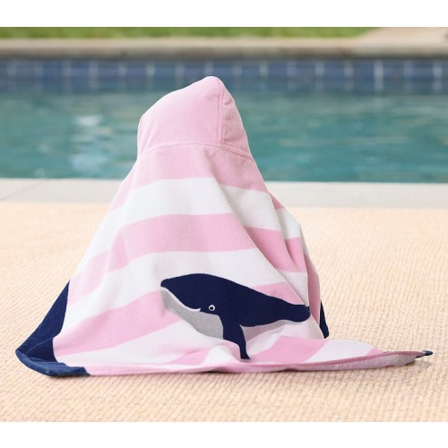 Whale Stripe Baby Beach Hooded Towel UPF 50+