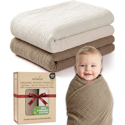 100% Organic Cotton 2 PK Baby Muslin Throw Blanket Unisex 120x120