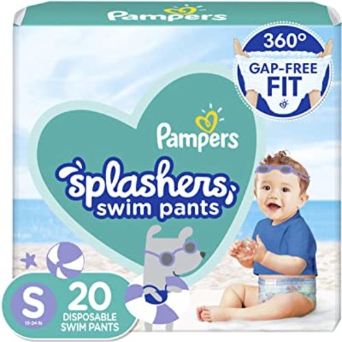 Pampers Splashers Swim Diapers - Size S, 20 Count, Gap-Free Disposable Baby Swim Pants