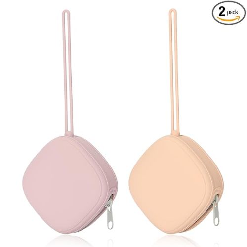 Silicone Pacifier Holder Case, Baby Binky Silicone Cover Pouch, Silicone Pacifier Storage Case for Diaper Bag, 2 Pack (Blush, Dusty Lilac)