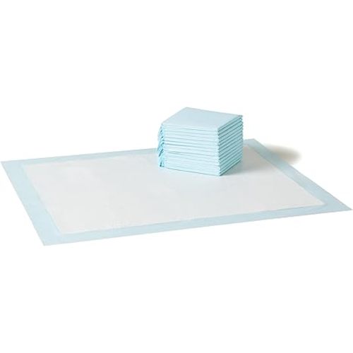 Amazon Basics Leak-Proof Dog and Puppy Potty Training Pee Pads with Quick-Dry 5-Layer Super Absorbent Design, Regular Size 22 x 22 inch, Blue & White, 100 Count
