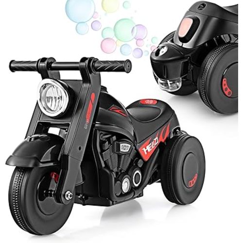 OLAKIDS Ride on Push Car, Foot-to-Floor Sliding Car for Toddlers Kids Motorcycle with Bubble Maker, Music, 3 Wheels Ride on Toys Gift for Boys Girls Aged 3-5 Years (Black)