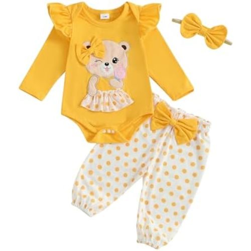 Fernvia Western Newborn Baby Girl Clothes Long Sleeve Letter Print Romper Animal Print Pants Headband 3Pcs Outfits Sets