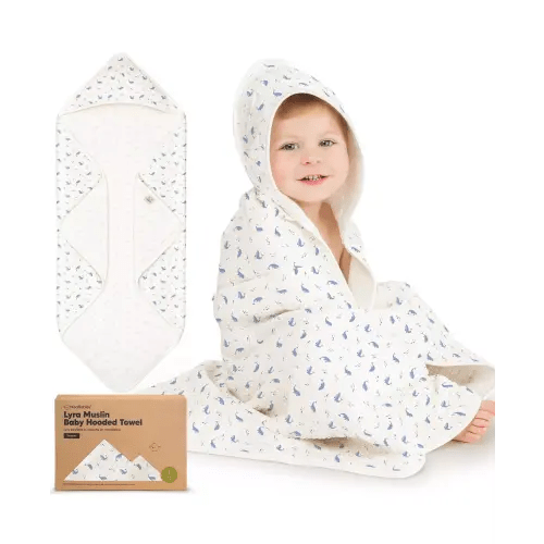 Lyra Muslin Baby Towels with Hoods for Newborn Girls, Boys, 100% Organic Cotton Soft Hooded Baby Bath Towels