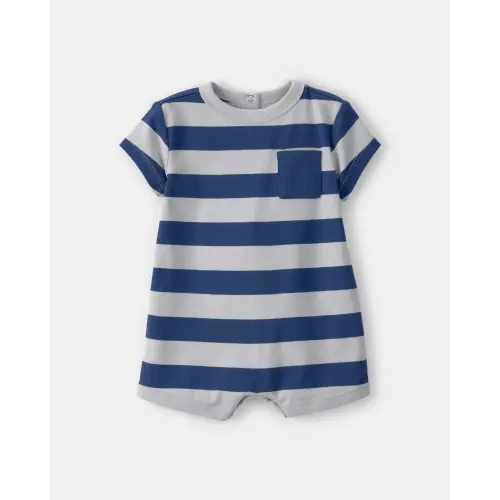 Baby Boy Stripe Short-Sleeve Romper - Blue/Grey | Carter's