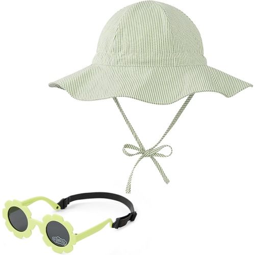 Zando UPF 50+ Wide Brim Baby Sun Hat with Sunglasses 0-12M - Sun Protection Infant Toddler Bucket Hat Adjustable for Outdoor