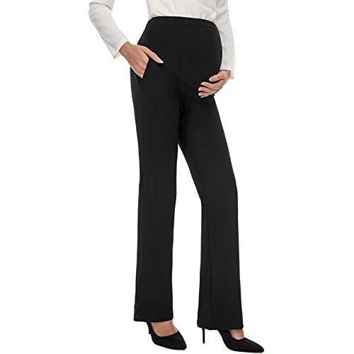 Tapata Women's Maternity Pants 28" 30" 32" Bootcut Dress Pants with Pockets Over Belly Pregnancy Work Pants Over-Bump Casual