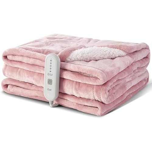 Dowin Pink Heated Blanket Electric Throw Fleece Flannel Heating Warming Blankets with Auto Shut Off for Couch Office Chair Bed Adults Fuzzy Cozy Machine Washable 50x60