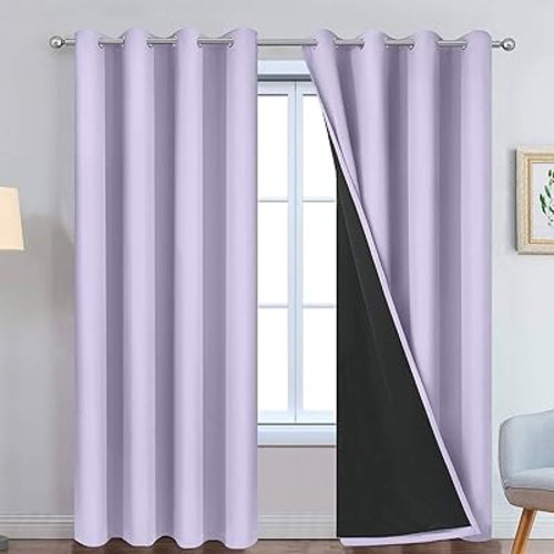 Yakamok 2 Thick Layers 100% Completely Blackout Window Curtains,Thermal Insulated Noise Reducing Drapes for Girl's Bedroom(52Wx84L, Lilac, 2 Panels)