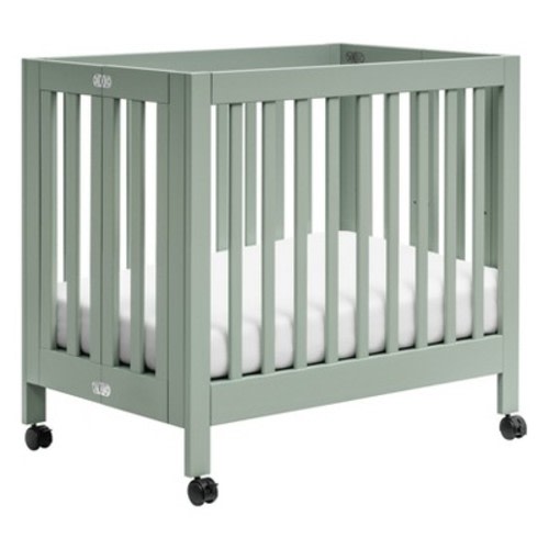 Babyletto Origami Mini Portable Folding Crib with Wheels - Light Sage