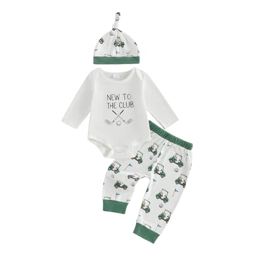 Rtnnsbbfcm Newborn Baby Boy Clothes Golf Romper + Pants + Hat 3 Piece Set | Baby Boy Fall Clothes,Long Sleeve Striped Romper,Little Turkey Overalls Pants,Warm Hat,Newborn Boy Thanksgiving Outfit