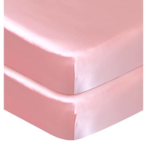 Crib Sheets Girl Satin 2 Pack, Soft & Silky Crib Sheet for Baby Hair (52"x28"x8") Fitted Crib Sheets for Standard Crib Mattress, Pink