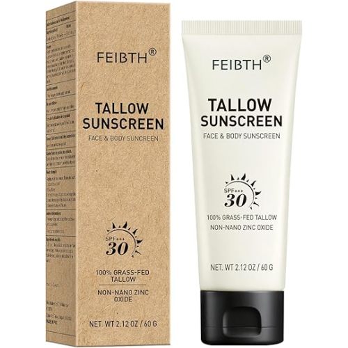 Tallow Sunscreen, Beef Tallow Sunscreen with Zinc Oxide, Non-Greasy Formula for Face and Body, Travel Size 2 oz