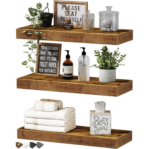 QEEIG Floating Shelves for Wall Small Shelf (Brown, Set of 3, 15.7" x 6.7")