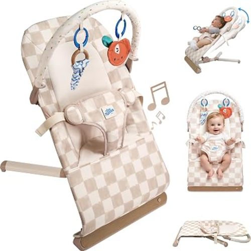 Tiny Marvels Portable Foldable Baby Bouncer with Ergonomic & Music, 0-12M