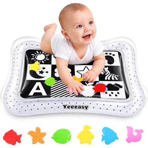Yeeeasy Tummy Time Water Mat丨Inflatable Tummy Time Water Play Mat for Babies, Infants and Toddlers 3 to 24 Months Promote Development Toys Baby Toys Essentials and Gifts, Black and White