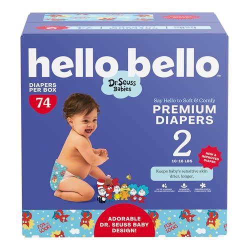 Hello Bello Dr. Seuss Babies Premium Diapers, Size 2, 74 Count: Softness & Protection for Sensitive Skin