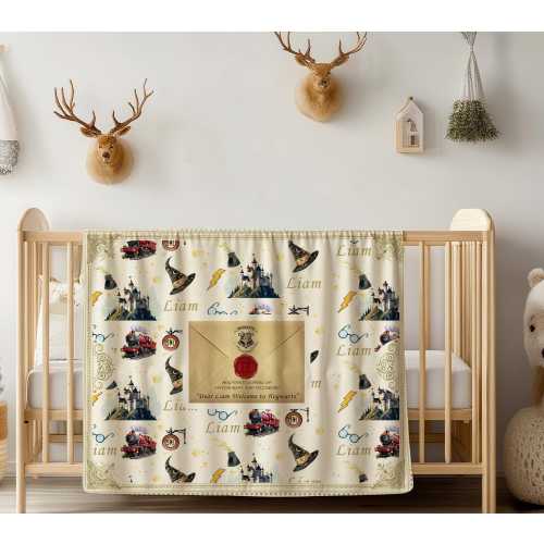 Personalized Wizard Letter Blanket, Custom Magic Baby Name Throw, Back to School Gift,