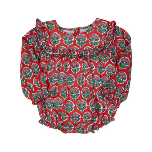 Red and Green Floral with Gold Lurex Bubble