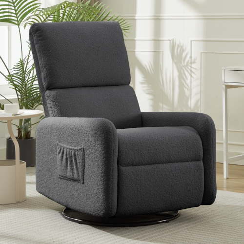 Korser 360 Swivel Glider Chair for Small Spaces, Sherpa with Side Pocket Rocking Chair for Living Room,Grey