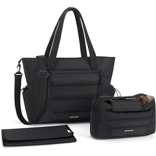 mommore Diaper Bag Tote with Stroller Organizer Puffer Bag Large Capacity Baby Bag with Changing Pad for Travel, Hospital