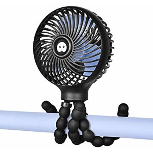 WiHoo Mini Handheld Stroller Fan,2600mAh Personal Portable Baby Car Seat Fan with Flexible Tripod Fix on Stroller,USB or Battery Powered Desk Fan Adjustable 3 Speeds for Camping - Stroller Fan Black