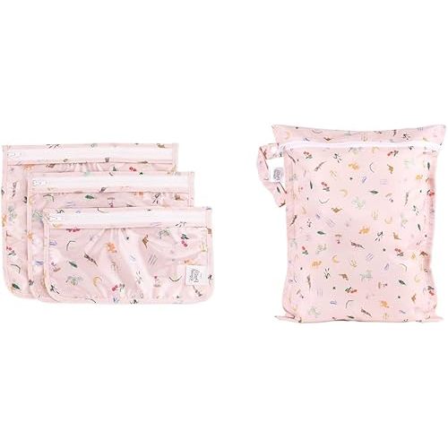 Bumkins Disney Princess Magic Pink Travel Bags & Waterproof Wet Bag Set for Baby Diapers, Swimsuits & Accessories