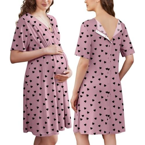 Ekouaer Labor and Delivery Gown for Hospital V Neck Maternity Nursing Dress