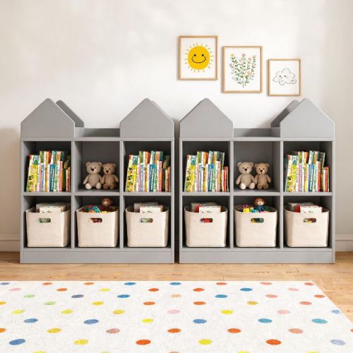 Set of 2 Kids Castle Cube Toy Storage Organizer – 6 Cubby Open Bookshelf with Anti Tip Wall Device – Perfect for Playrooms, Bedrooms, and Nurseries