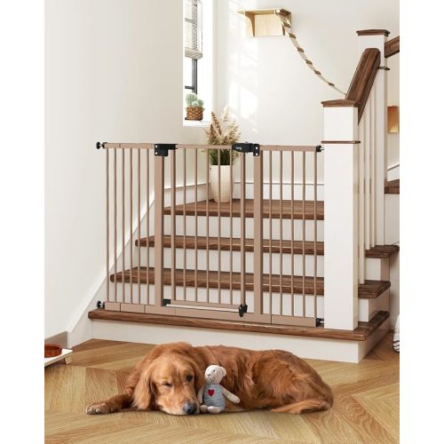 keny 29"-42.5" Baby Gate for Stairs, Auto Close Safety Dog Gate, Pressure Mounted Easy Walk Through Pet Gate for Doorways, Durable Stair Gate, 30" Tall, Brown