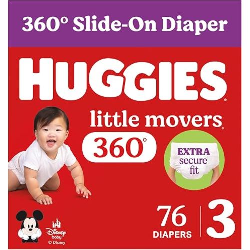 Huggies Little Movers HuggFit 360 Diapers Size 3, 76 Count