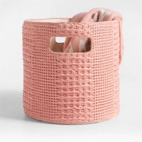 Nella Rose Pink Cotton Waffle Weave Large Storage Bin with Handles