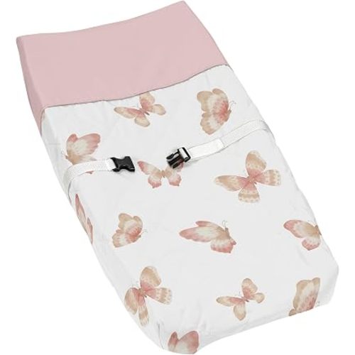 Sweet Jojo Designs Pink and Taupe Boho Butterfly Girl Baby Changing Pad Cover Infant Newborn Diaper Table Change Mat Sheet Ivory Tan Bohemian Shabby Chic Watercolor Pattern Butterflies Dusty Rose