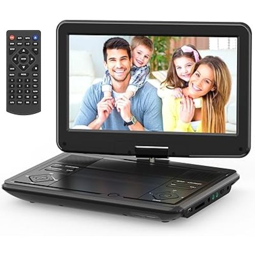 12.5" Portable DVD Player with 10.5" Swivel Screen, 5-Hours Rechargeable Battery,Car DVD Player,Support CD/DVD/SD Card/USB,Regions Free,Dual Speakers, Black