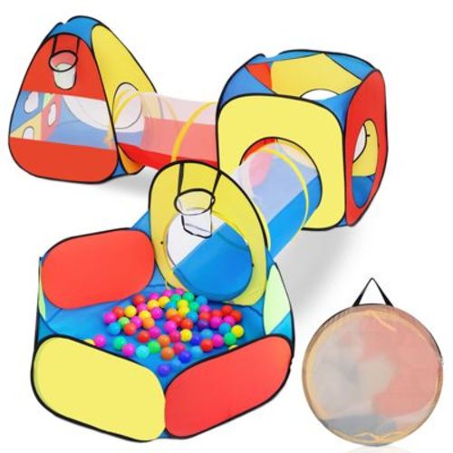 5 Piece Kids Play Tent and Tunnel Set with Ball Pit Crawl Tunnel Pop Up Playhouse Indoor Outdoor for Toddlers Children
