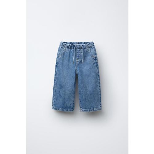WIDE LEG DRAWSTRING JEANS - Mid-blue | ZARA United States