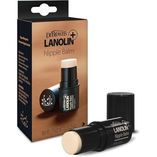 Dr. Brown's Lanolin+ Nipple Balm, Postpartum and Breastfeeding Essential, Soothe and Protect Dry, Chapped Nipples, 7 g/.25 oz