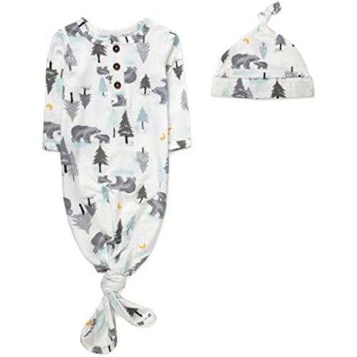 Baby Girl, Boy Knotted Infant Sleeper Gown with Headband or Hat, Baby Coming Home Outfit for Boy Girl Fall Winter 0-6 Months