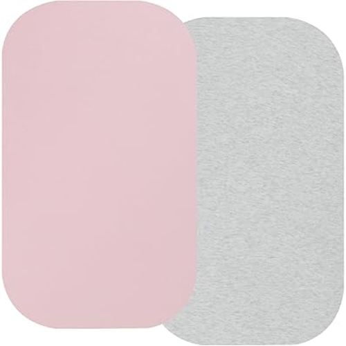 Onacosht 100% Organic Cotton Bassinet Sheets Compatiable with ANGELBLISS Baby Bassinet Bedside Sleeper, 2 Pack Jersey Knit Fitted Sheet for Baby Boy and Girl, Pink and Light Grey