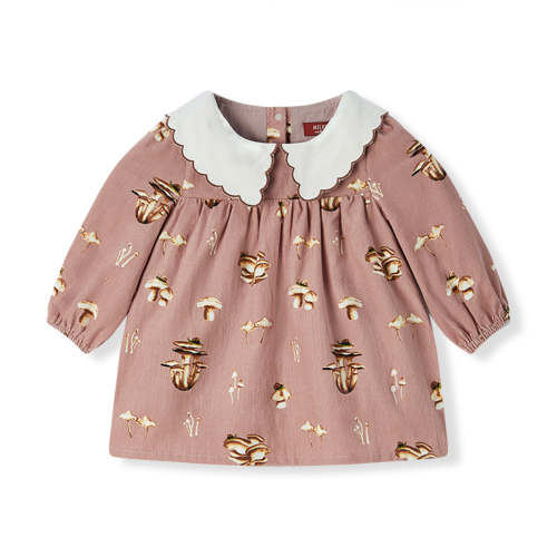 Mushroom Corduroy Long Sleeve Collar Dress