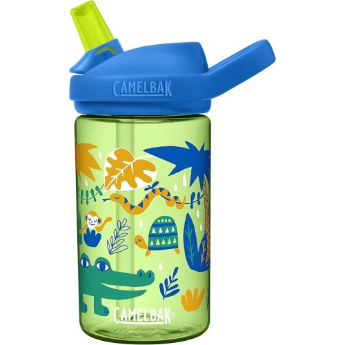 CamelBak Eddy+ Kids Water Bottle with Bite Valve Straw, Leak‑Resistant Easy‑Sip Design for Everyday Hydration, 14oz, Blue Jungle Animals