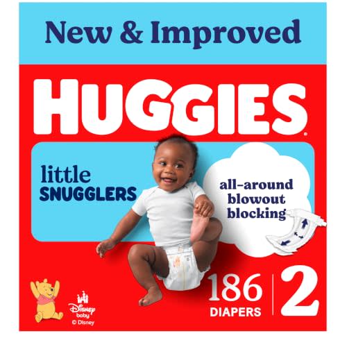 Huggies Size 2 Diapers, Little Snugglers Baby Diapers, Size 2 (12-18 lbs), 186 Count (3 Packs of 62), Packaging May Vary