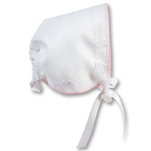 Michelle White Hankie Bonnet with Pink Trim