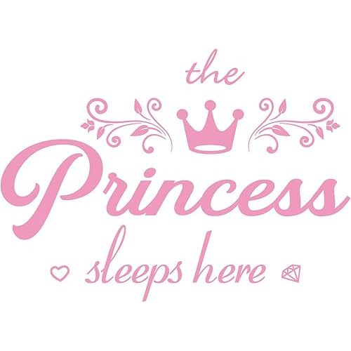 Crown Diamond Wall Decals Princess Sleep Here Wall Stickers Removable DIY Mural Art Words with Flower Quotes Vinyl Stickers for Kids Girls Bedroom Living Room Nursery Home Background Decoration