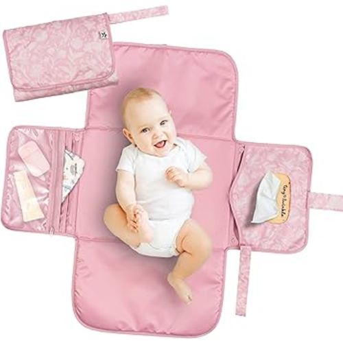 Tiny Twinkle Portable Diaper Changing Pad | Waterproof, Wipeable & Compact Baby Changing Pad for Travel | Smart Wipes Pocket & Organized Storage| Newborn Shower Gift (Toile)