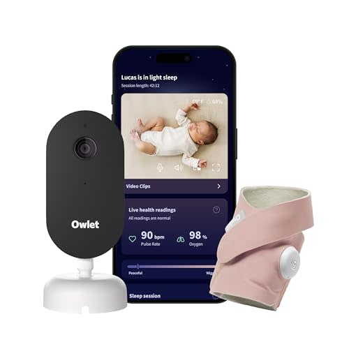 Owlet Dream Duo (Gen 3) Smart Baby Monitor All-in-One Bundle - 2K HD Video Baby Monitor with Alerts & Owlet Dream Sock Tracks Babys Oxygen, Heart Rate & Sleep | Health Insights via App